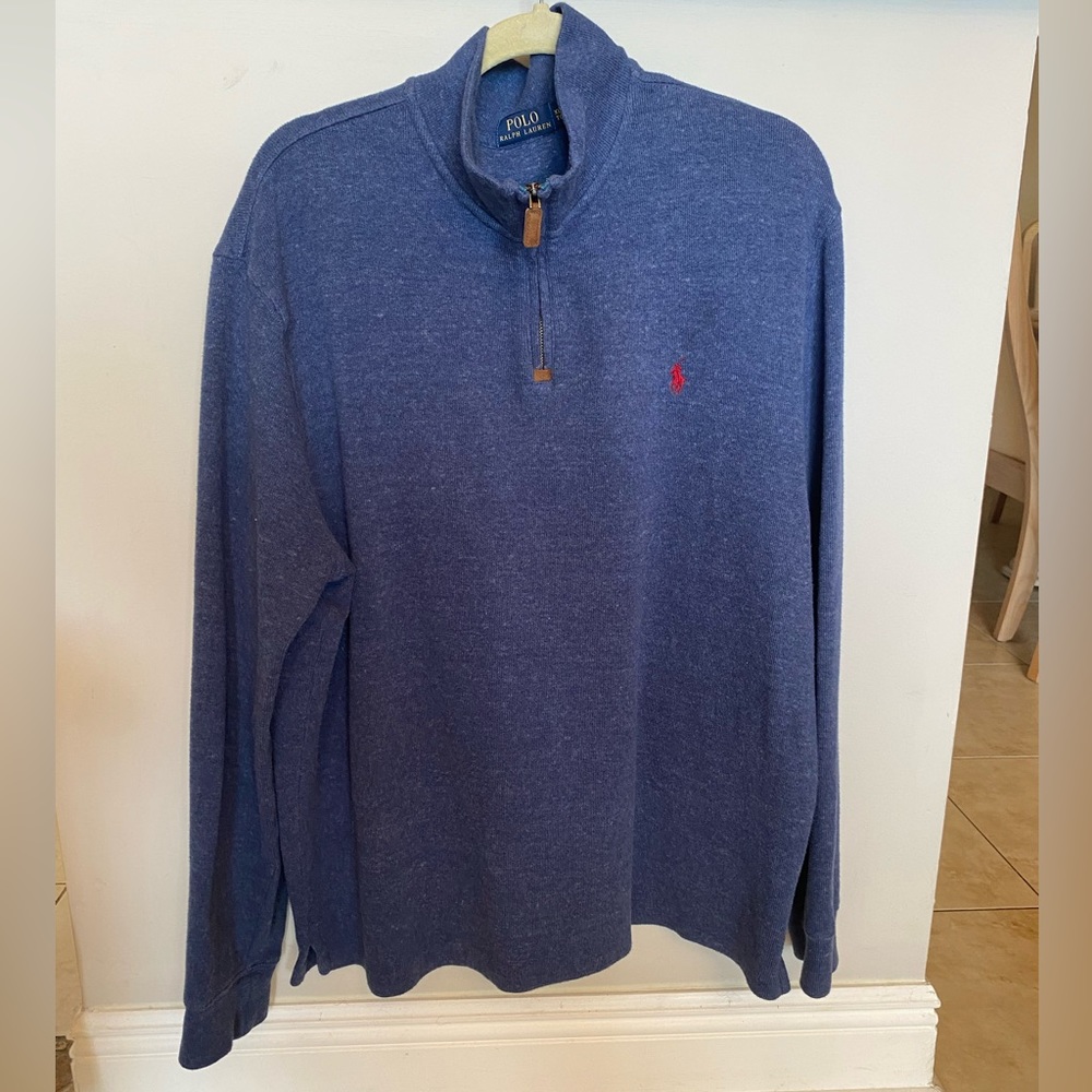 Polo Ralph Lauren Mens Quarter Zip Blue Sweater
